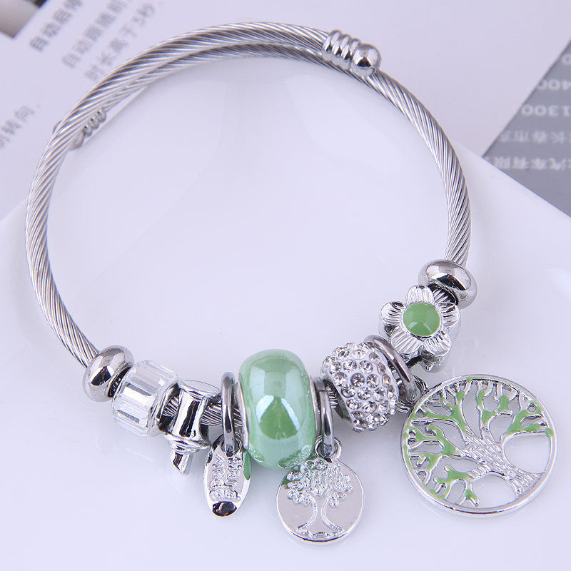 European American Tree of Life Pendant Stainless Steel Bracelet