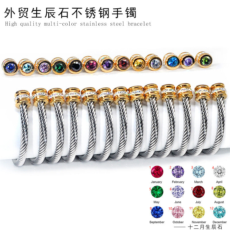 Simple Style Stainless Steel Zircon Inlay Cuff Bracelet