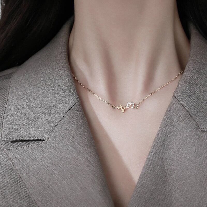 New Diamond Heartbeat Pendant Necklace for Women