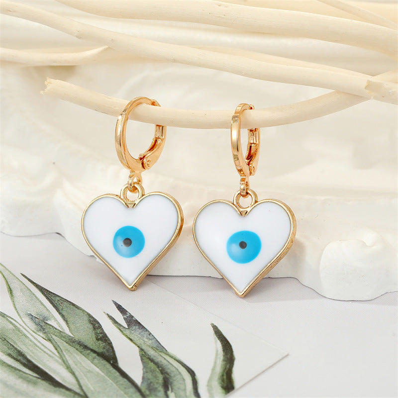 Retro Ethnic Triangle Heart Evil Eye Earrings