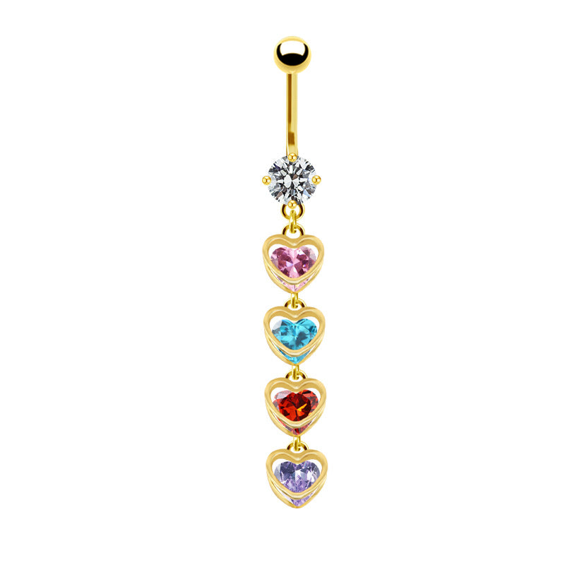 Heart Butterfly Belly Ring - Stainless Steel & Gold Plated with Rhinestones
