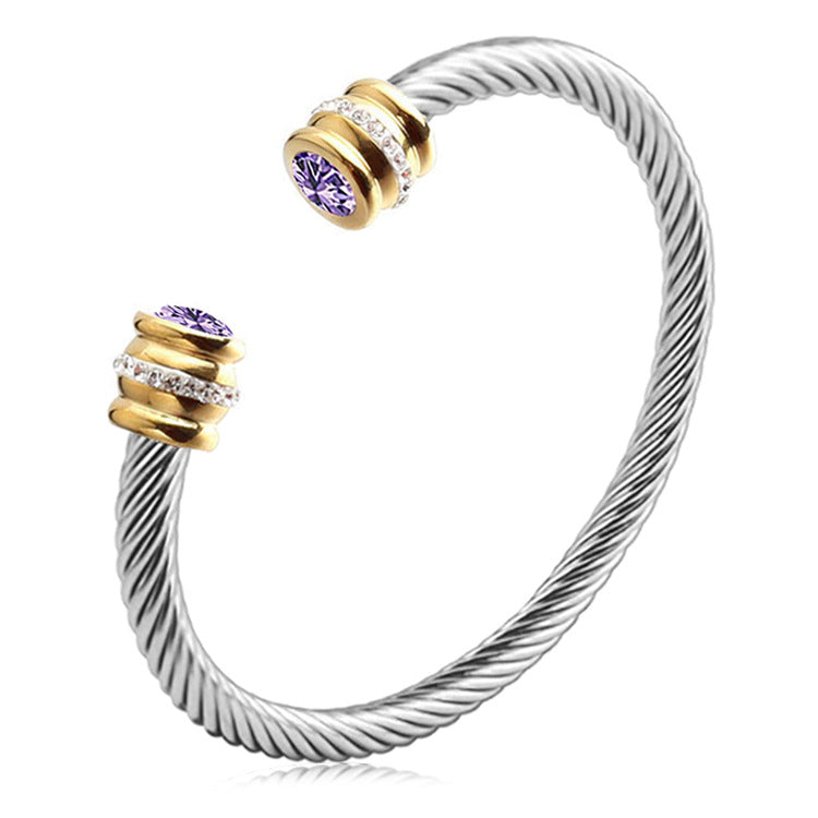 Simple Style Stainless Steel Zircon Inlay Cuff Bracelet