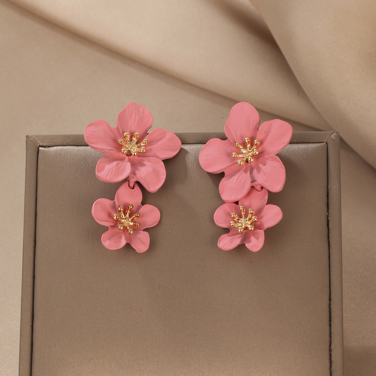 Retro Flower Alloy Women's Drop Earrings - Multicolor Double Layer Floral Design