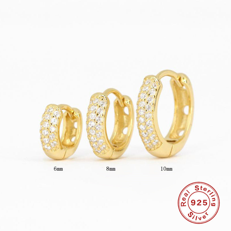 Geometric Sterling Silver Multi-Row Zircon Hoop Earrings