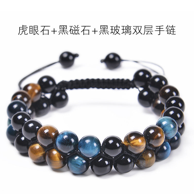 Fashion Natural Agate and Tiger Eye Beaded Adjustable Unisex Bracelet