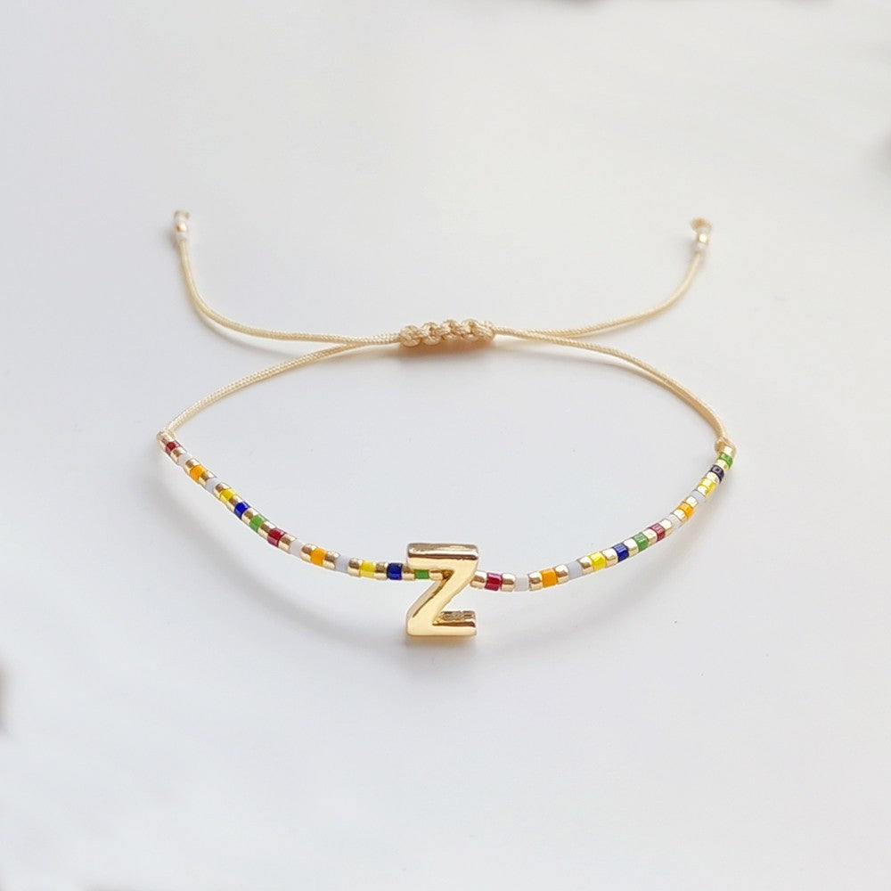 18K Gold Plated Bohemian Miyuki Beaded Adjustable Letter Bracelet for Women