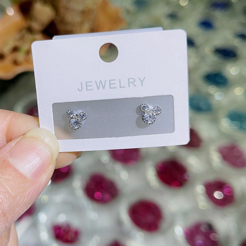 Simple Cartoon Mouse Zircon Inlay Copper Stud Earrings