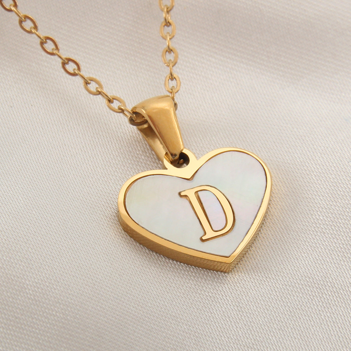 Elegant Heart Shell Initial Pendant Necklace - Gold Plated Stainless Steel
