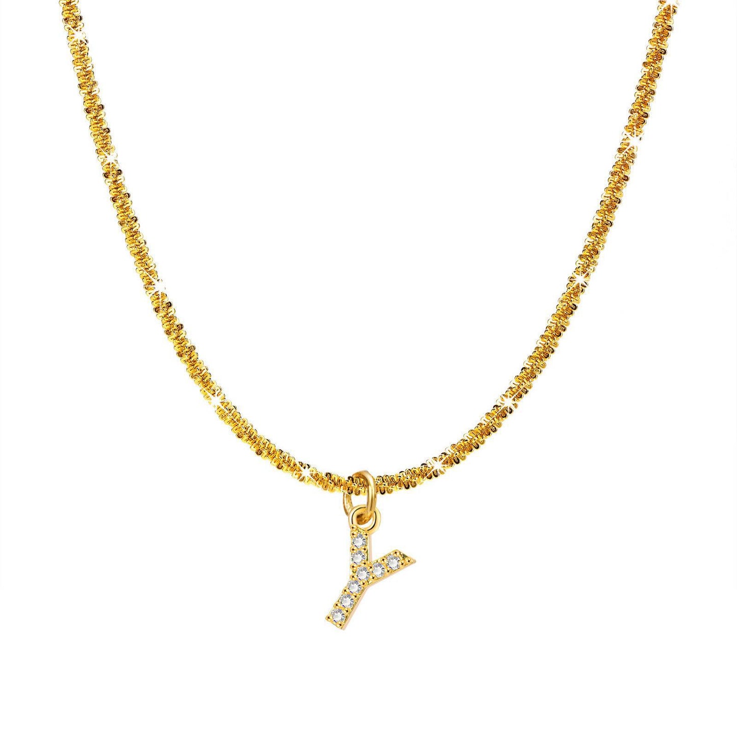 IG Style 18K Gold Plated Zircon Letter Pendant Necklace with Snowflake Chain