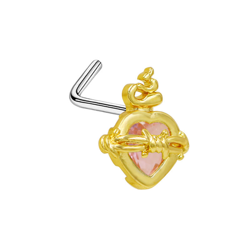 1 Piece Retro Starry Sky Flower Nose Ring & Stud 316 Stainless Steel Gold Plated with Zircon Pendant
