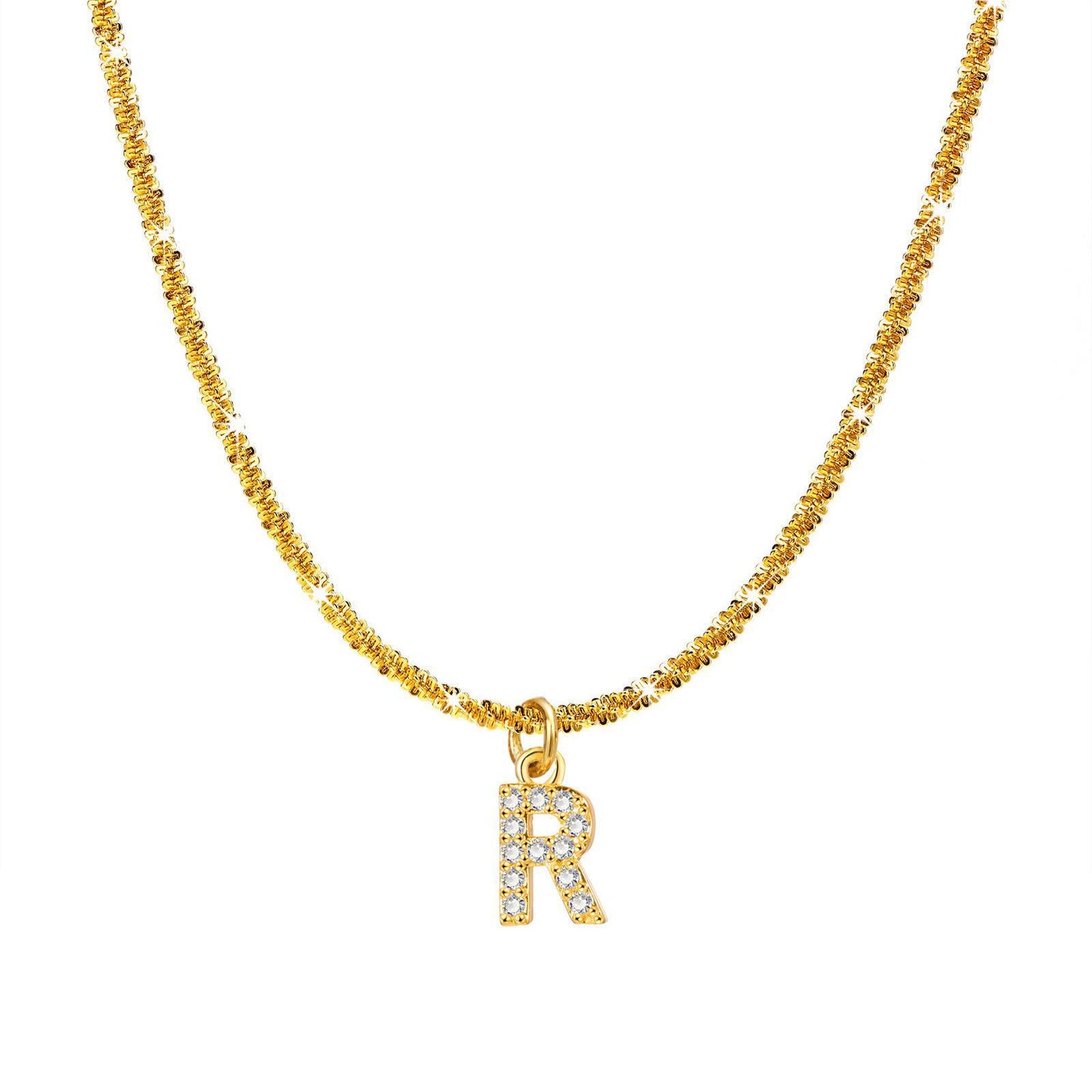 IG Style 18K Gold Plated Zircon Letter Pendant Necklace with Snowflake Chain