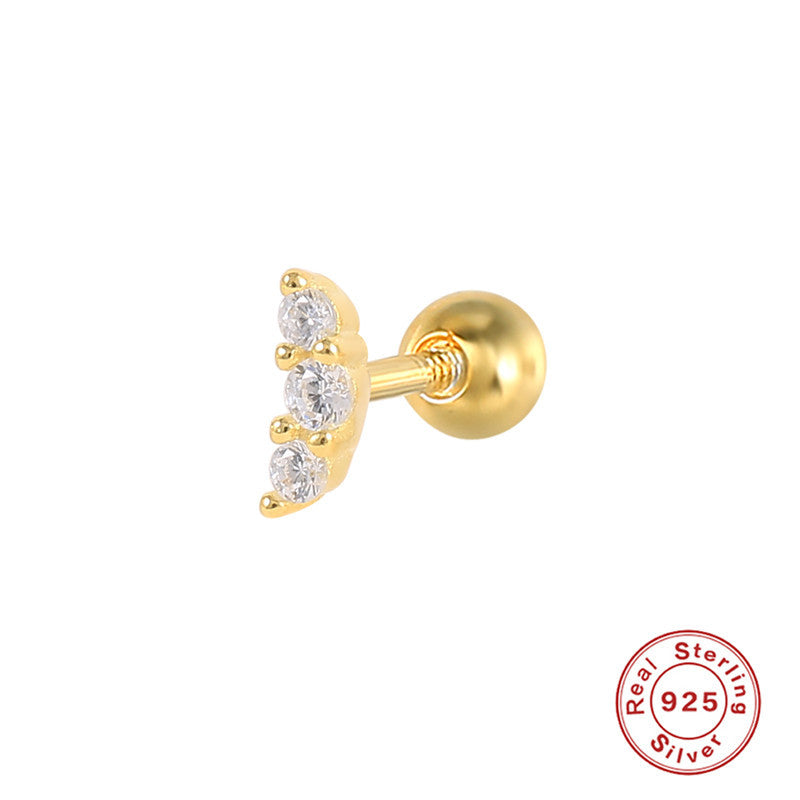 Geometric Moon S925 Sterling Silver Zircon Stud Earrings