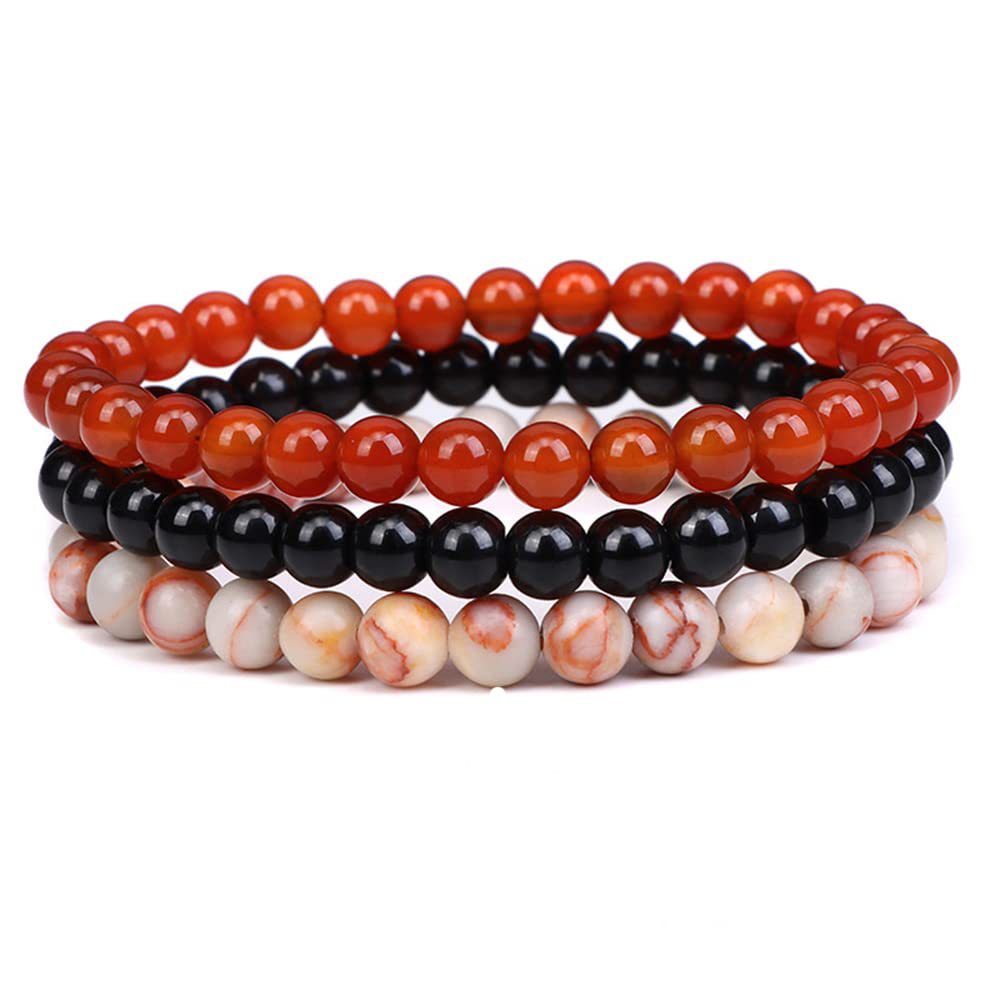 Fashion Round Natural Stone Beaded Bracelets Set of 3 for Couples Yoga Outdoor