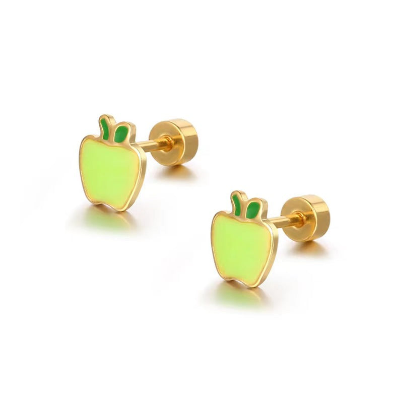 Cute Red Apple Titanium Steel Mini Ear Studs for Women