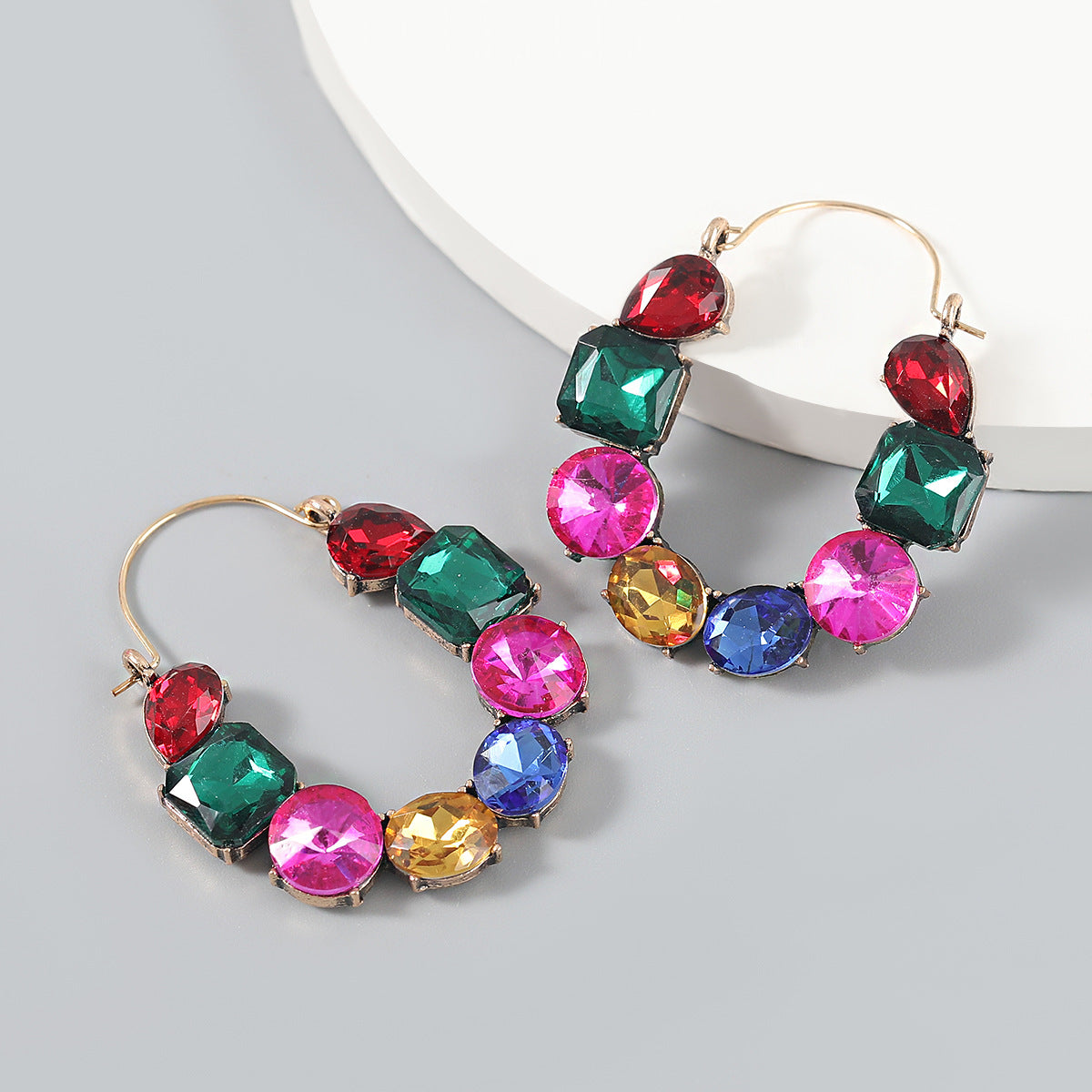 Geometric Rhinestone Inlaid Alloy Statement Earrings