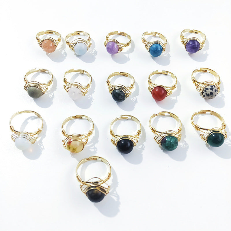 Ethnic Style Agate and Amethyst Crystal Open Ring