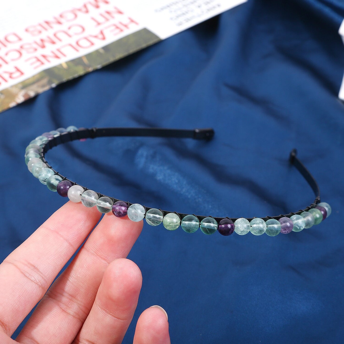 Women's Minimalist Color Block Beaded Crystal Hairband