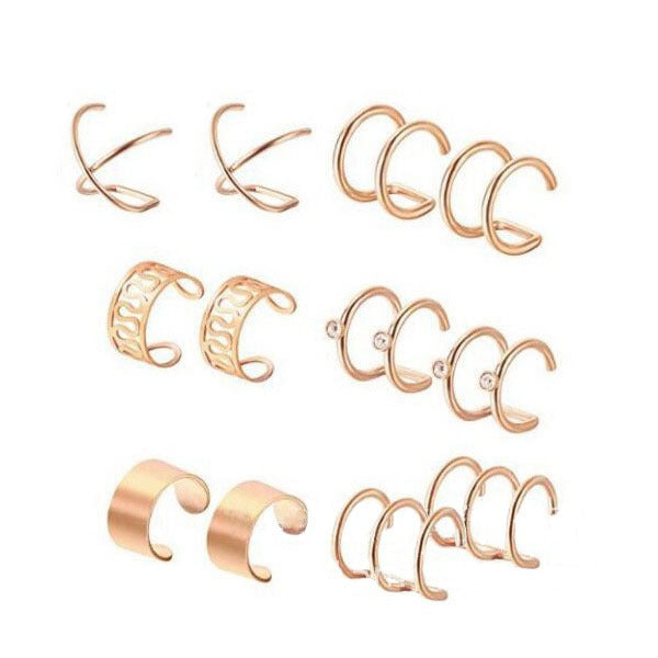 1 Set Minimalist Geometric Alloy Plated Artificial Gemstone Ear Cuff and Stud Set for Women