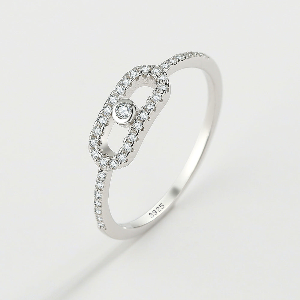Fairy Korean Style 925 Silver Zircon Inlay Paper Clip Ring
