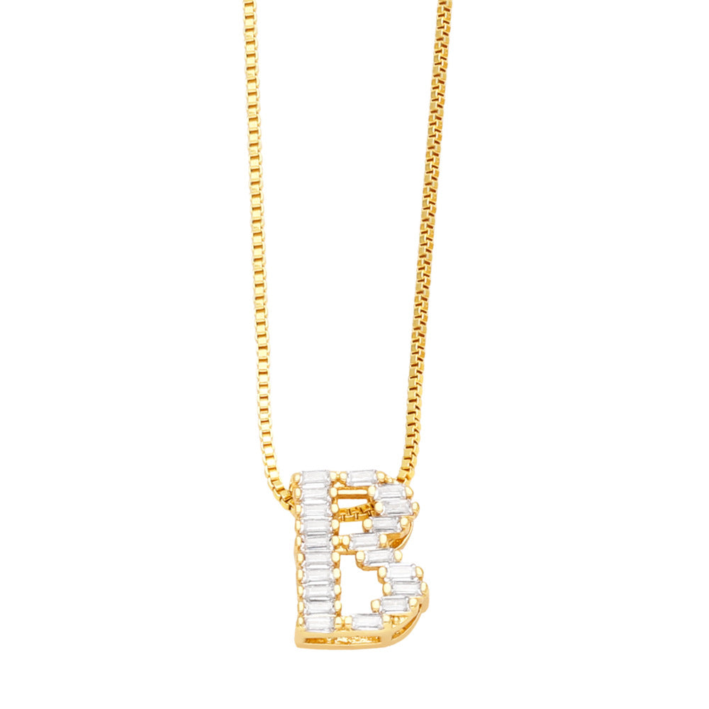 18K Gold Plated Zircon Letter Pendant Necklace