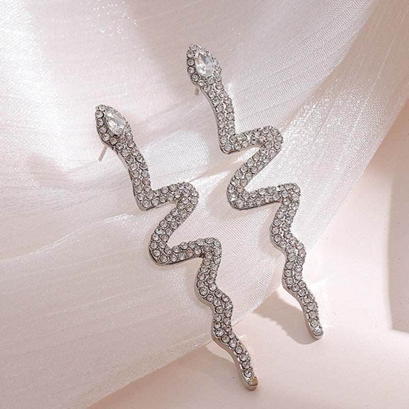 Snake-Shaped Rhinestone Statement Long Earrings