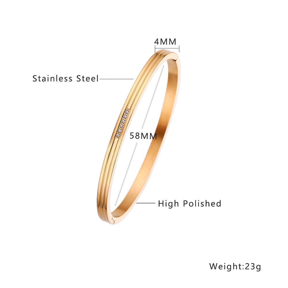 Simple Heart Shape Diamond Gold-Plated Titanium Steel Bangle Bracelet