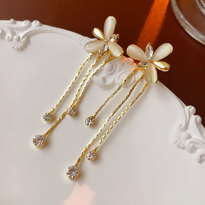 Korean Geometric Diamond Pearl Stud Earrings 925 Silver Needle