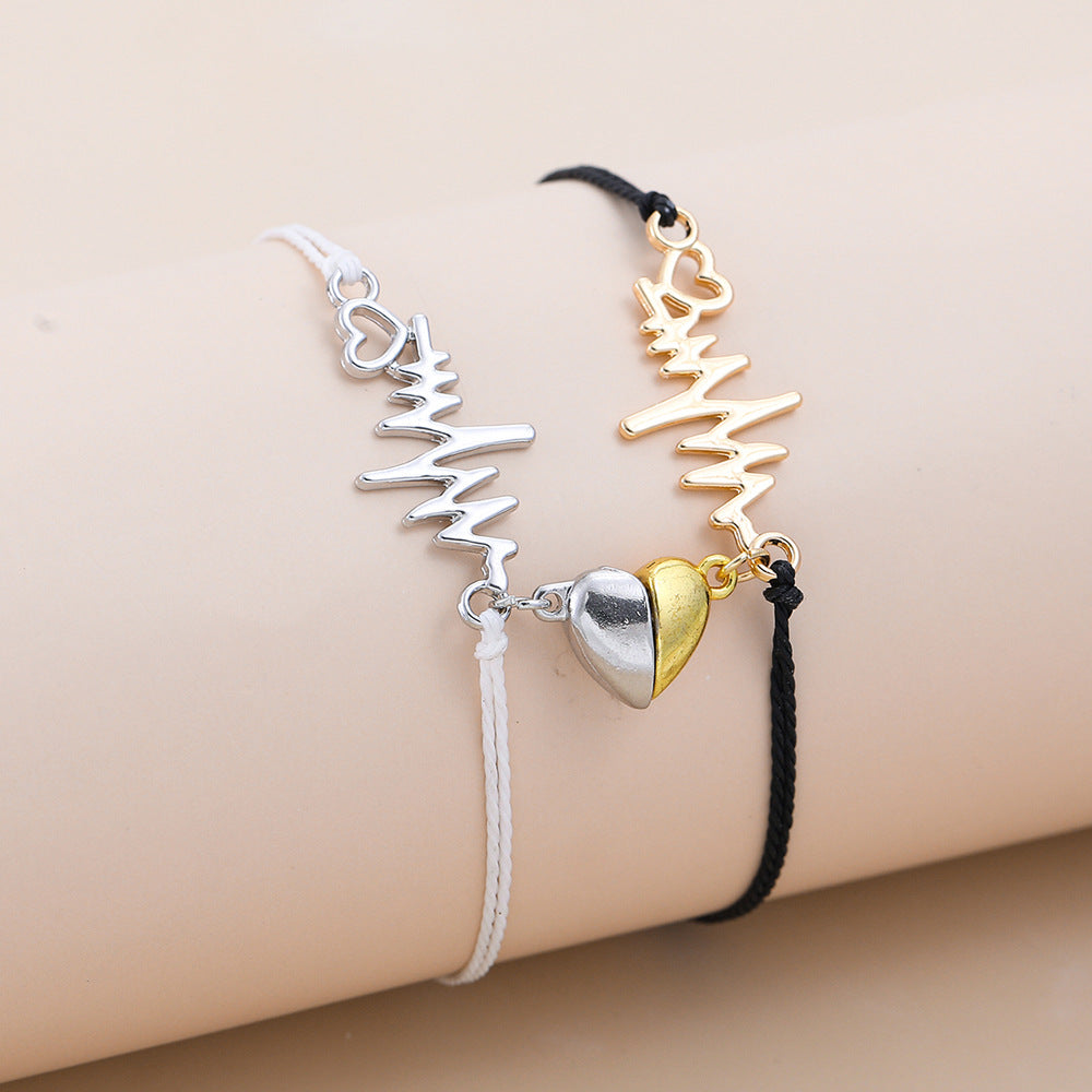 Fashion Creative Heartbeat Titanium Steel Couple Bracelet
