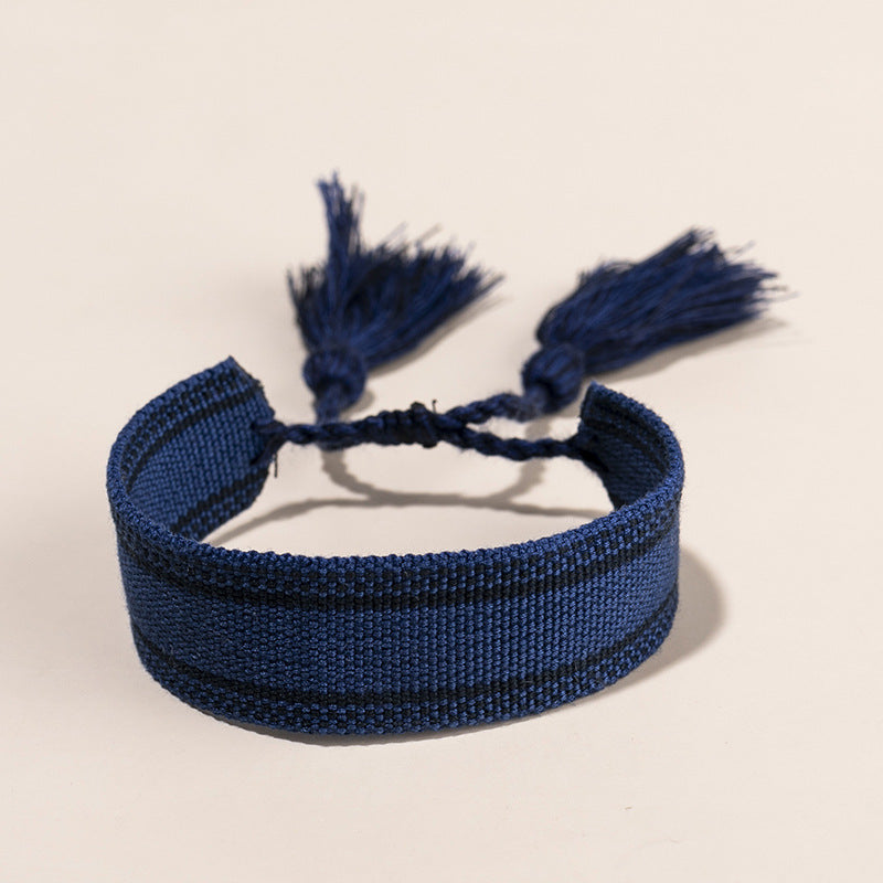 Ethnic Embroidered Tassel Adjustable Unisex Bracelet