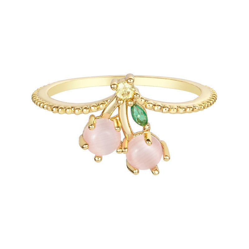 Colorful Zircon Cherry Peach Tropical Fruit Rings in Gold Plated Copper