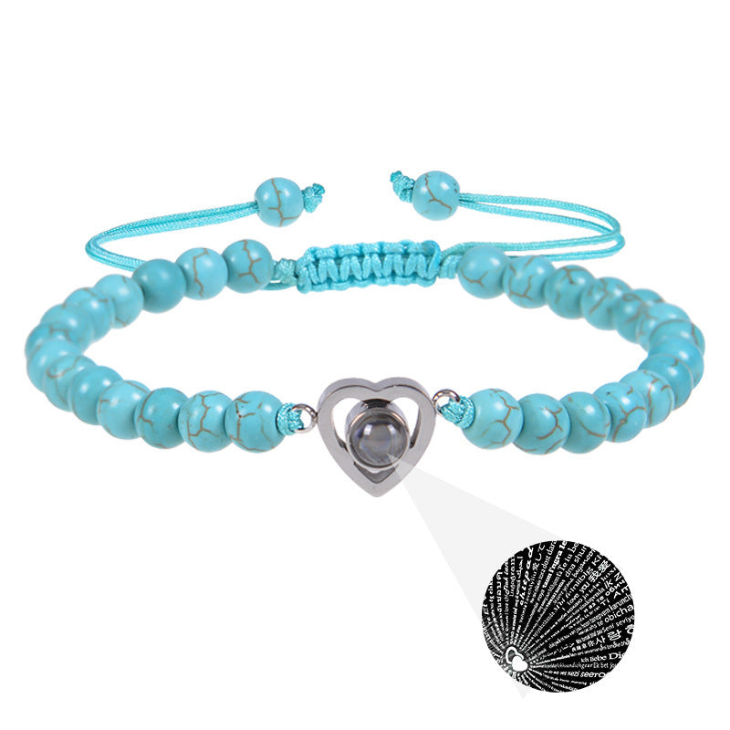 Romantic Heart Shape Natural Stone Projection Bracelets with Pink Crystal Beads