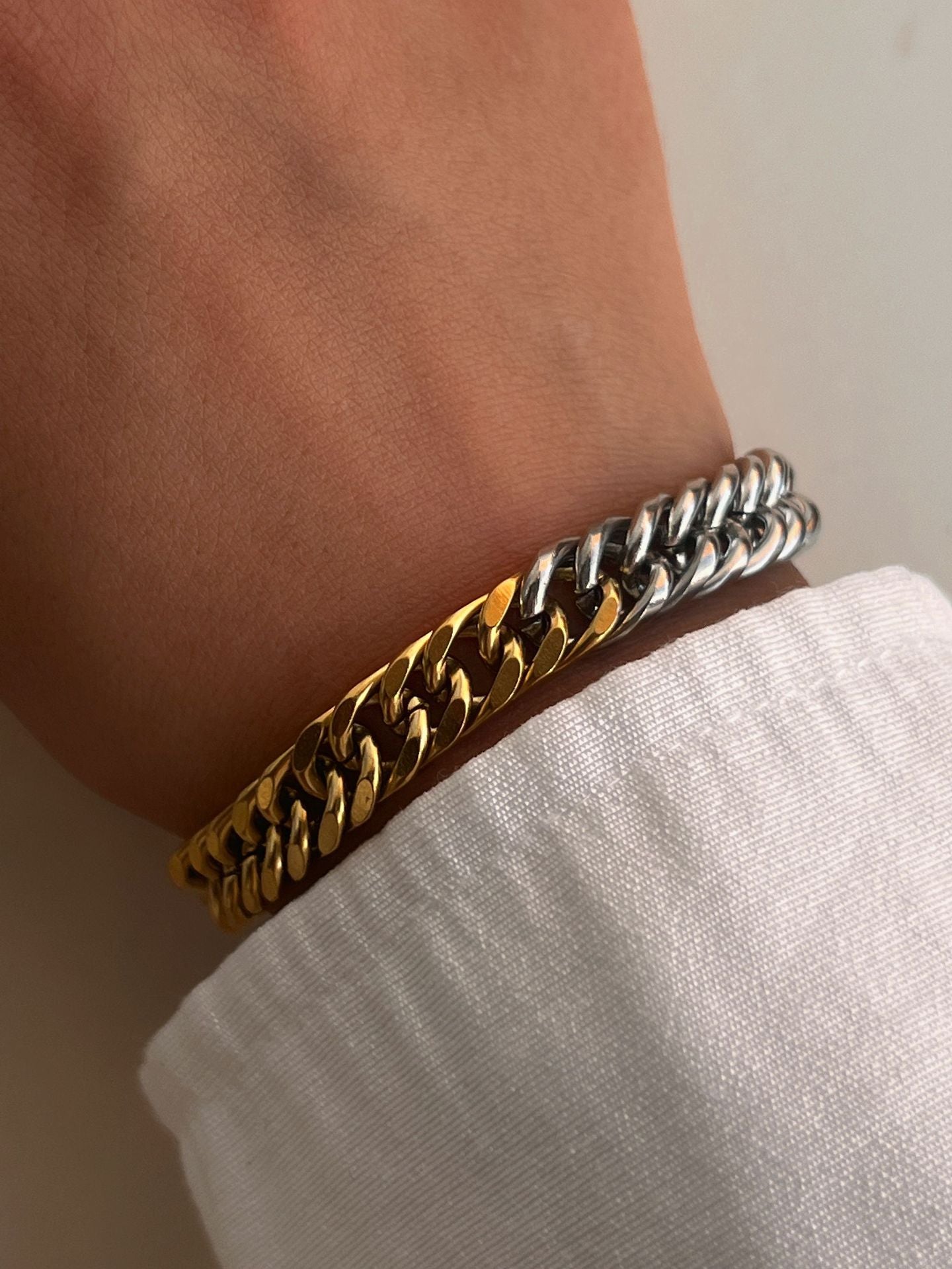 Gradient Silver and Gold Cuban Chain Necklace in 18k Plated Titanium Steel