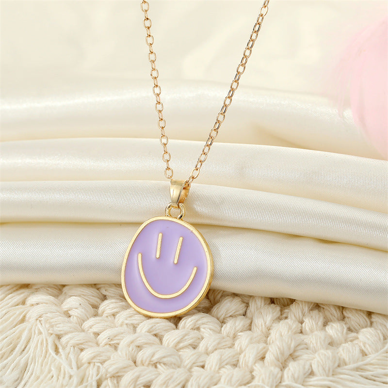 European Candy-colored Smiley Face Pendant Necklace