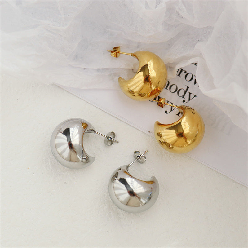 1 Pair Minimalist Gold Plated Stainless Steel Crescent Hoop Earrings