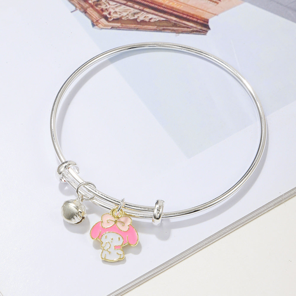 Sweet Cartoon Character Alloy Bangle Bracelet with Bell Charm