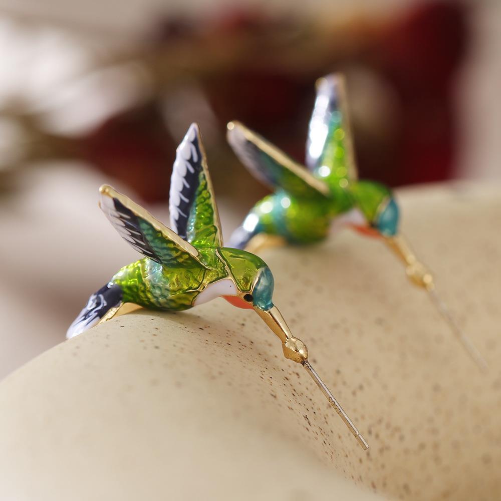 1 Pair Cute Bird Enamel Imitation Pearl Zircon Earrings