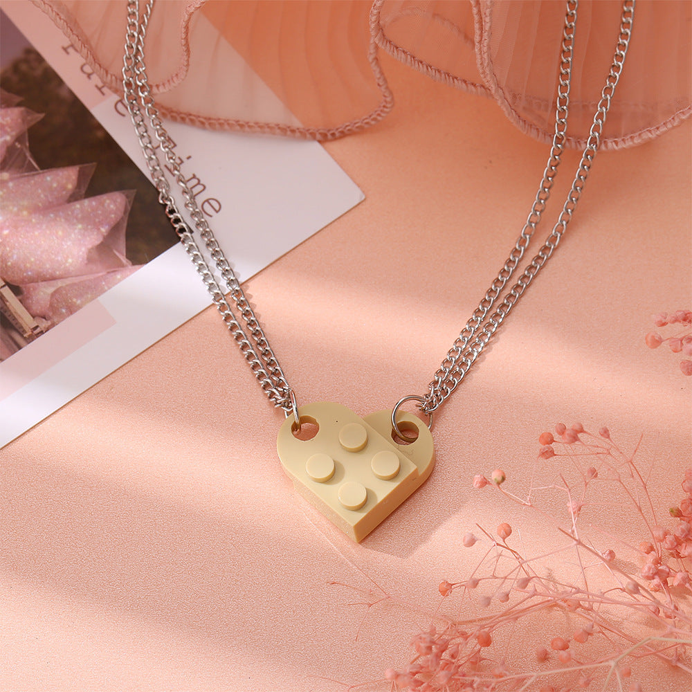 Simple Heart Shape Alloy Pendant Necklace with Colorful Cross Chain