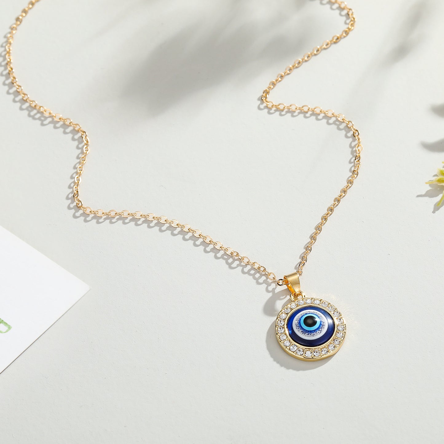 Evil Eye Alloy Rhinestone Pendant Necklace - Turkish Blue Eye Charm Jewelry