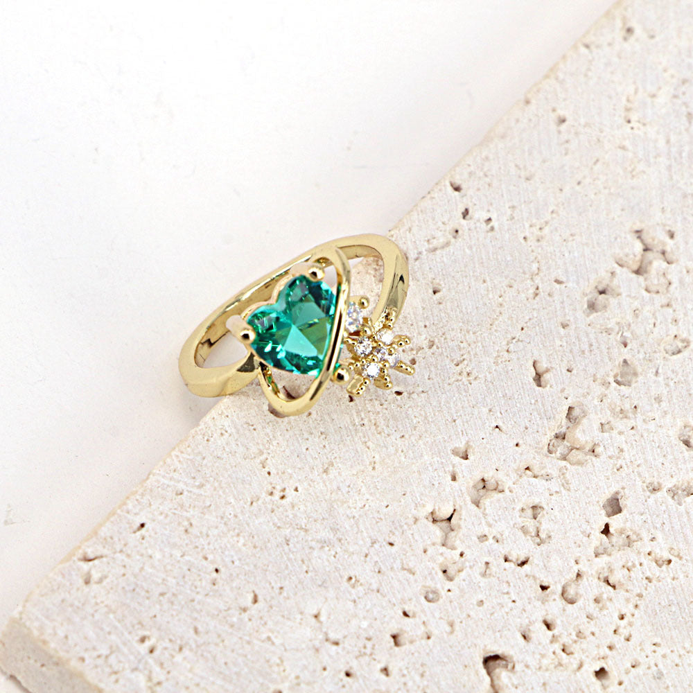 Fashion Copper Micro-inlaid Colorful Heart and Star Design Rings