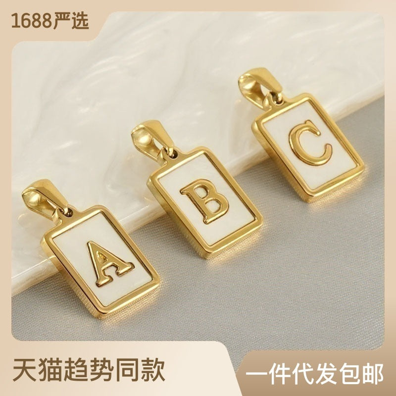 Geometric Stainless Steel 18K Gold Plated Letter Pendant Necklace