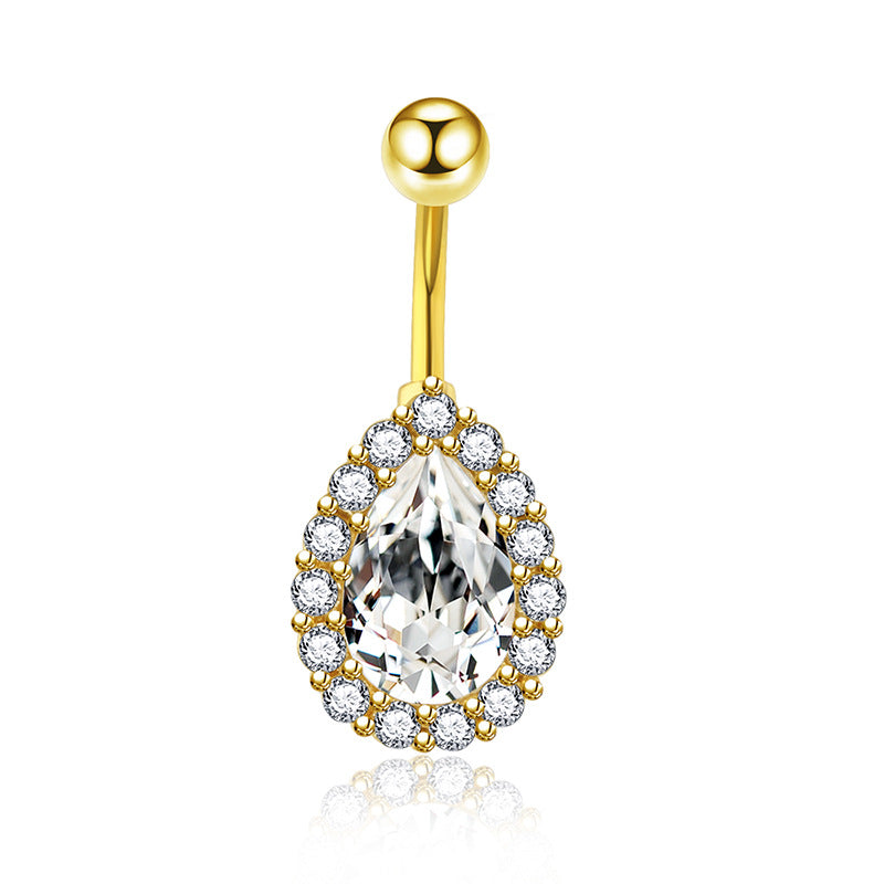 Fashion Water Droplets Zircon Inlay Stainless Steel Belly Ring Set - 5 Pieces