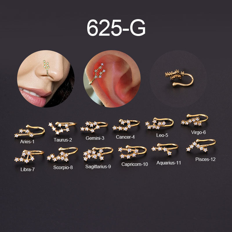 Copper Inlaid Zircon Zodiac Nose Ring Clip Jewelry