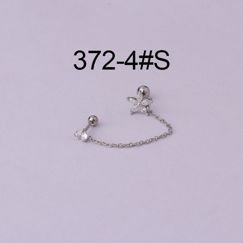 Women's Fashion Stainless Steel Flower Gemstone Ear Cuff Earrings