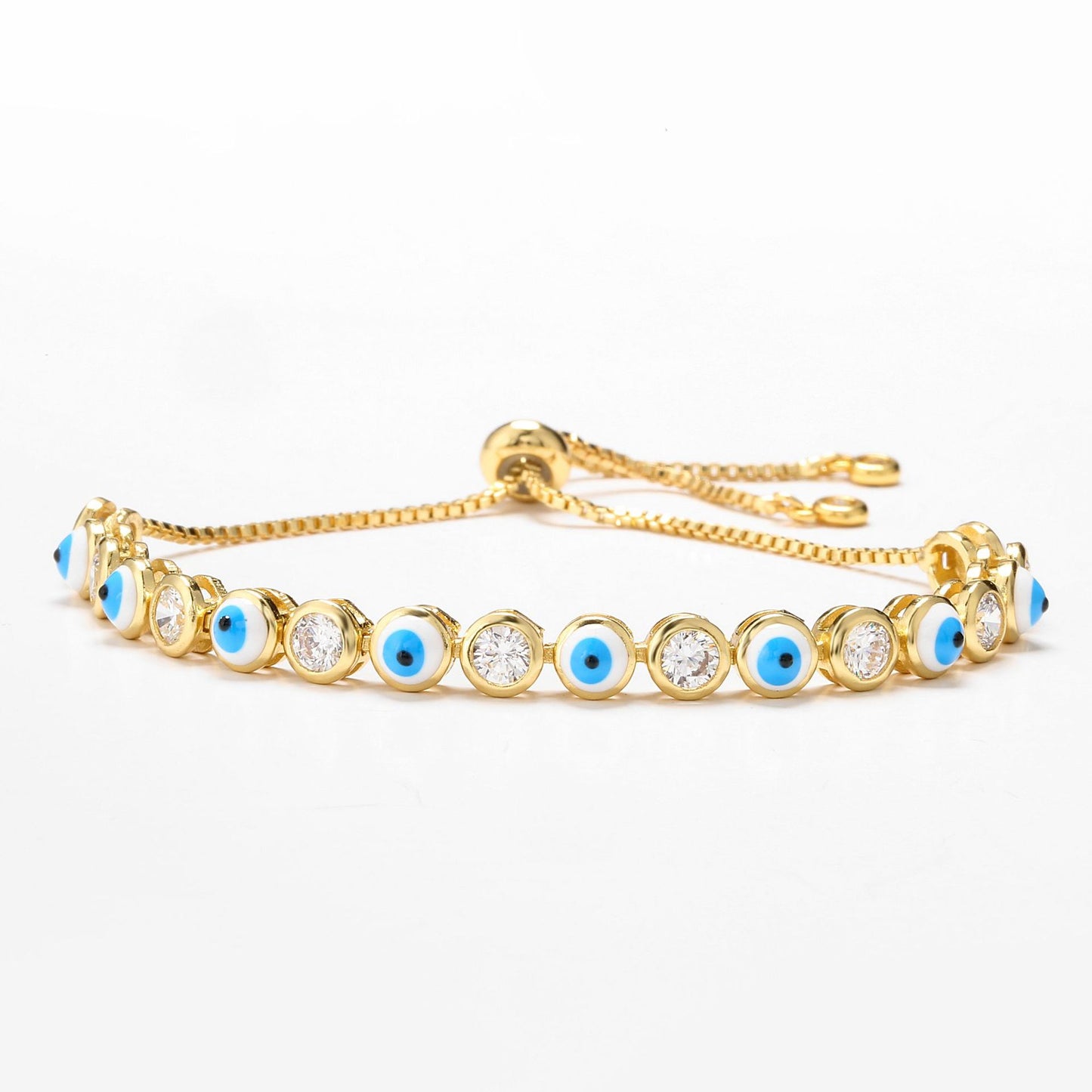 Adjustable Micro-inlaid Zircon Evil Eye Bracelet with Colorful Oil Drip Design