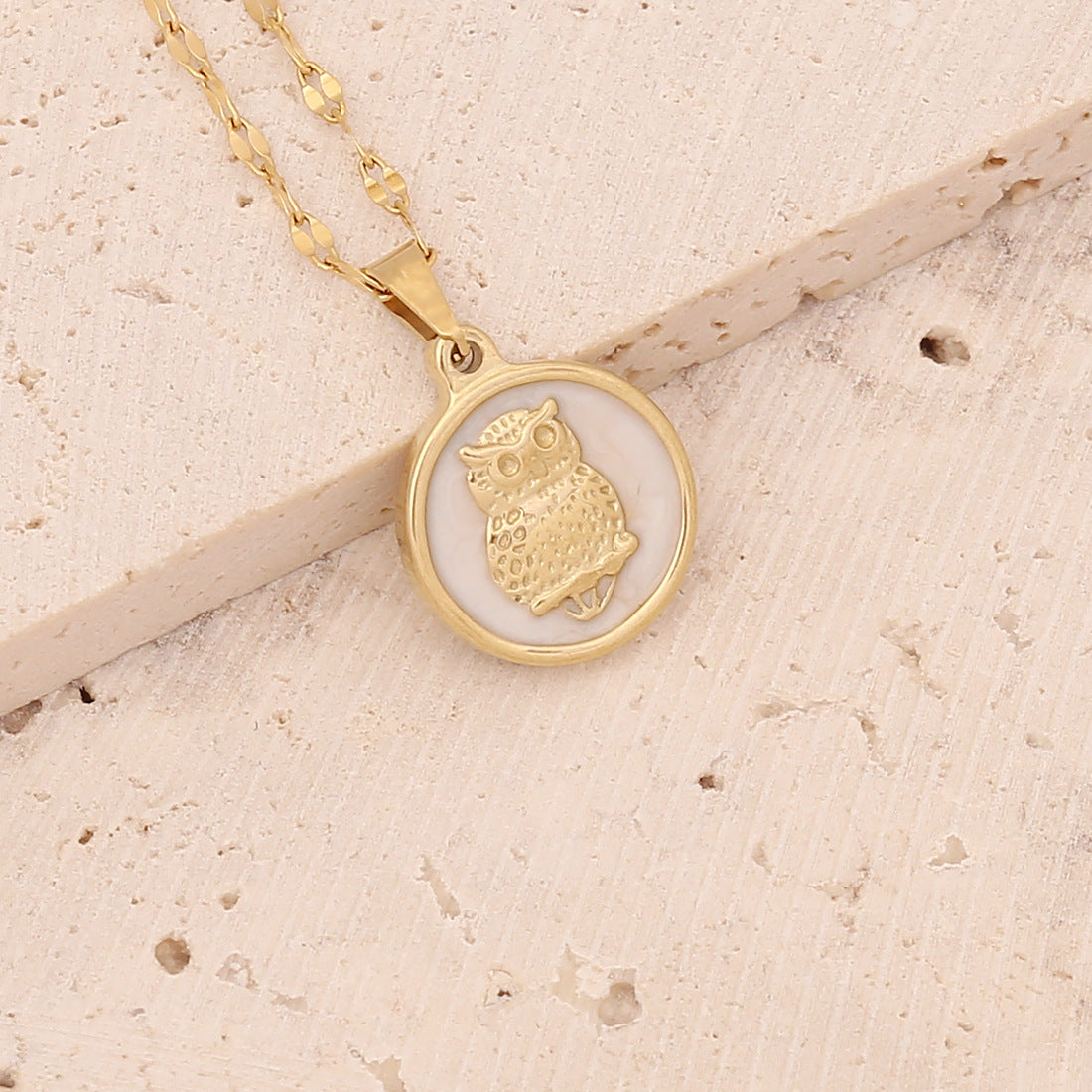 Geometric Owl Heart Stainless Steel Pendant Necklace with Zircon Inlay