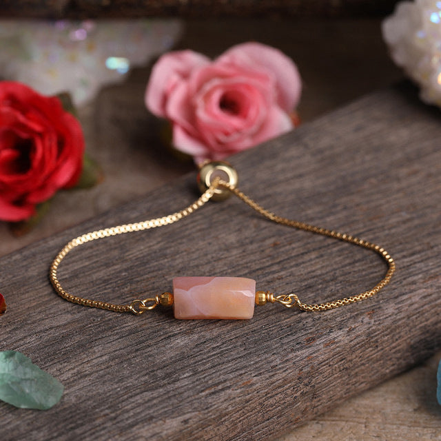 Simple Irregular Agate Prism Stone Metal Chain Adjustable Bracelet for Women