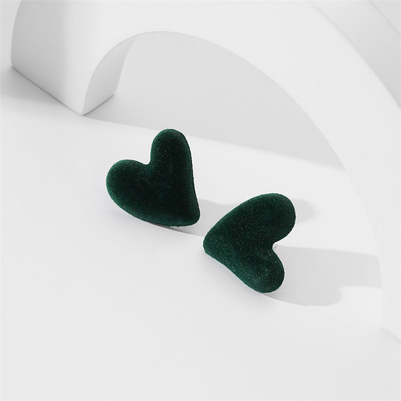 Heart Shape Flocking S925 Silver Stud Earrings for Women