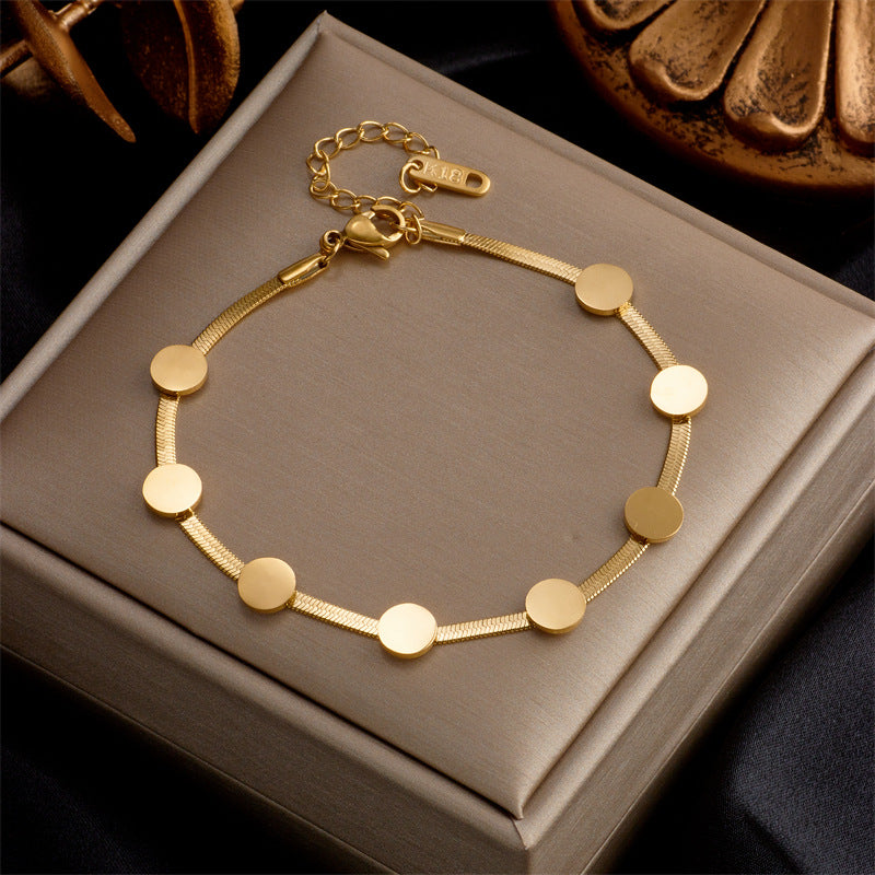 Streetwear Heart Shape Titanium Steel Shell Inlay Minimalist Bracelet Necklace Set