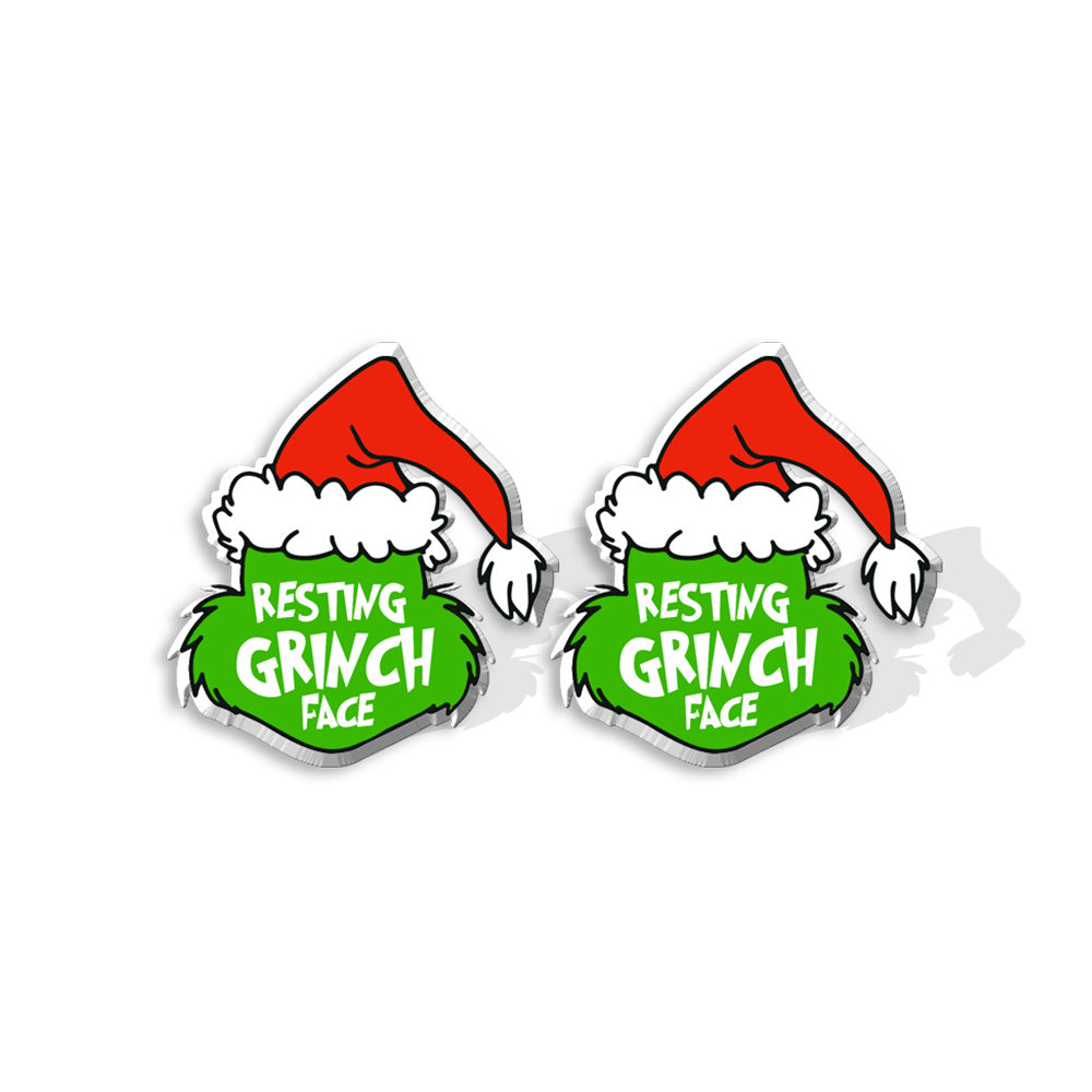 Cute Cartoon Christmas Tree Acrylic Earrings - Festive Grinch Dangle Jewelry for Women