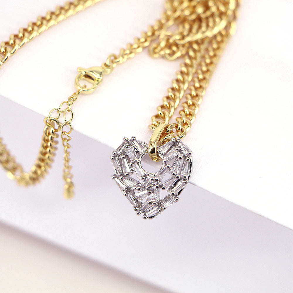 Fashion Heart Zircon Pendant Thick Chain Necklace for Women